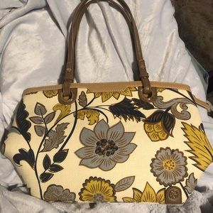 Spartina 449 Island Tote Yemaya Leather & Linen Blue Tan Purse Bag